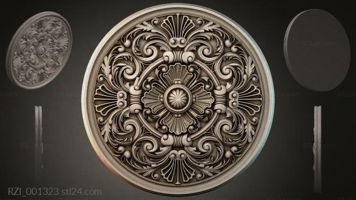 Round rosette with acanthus scrolls and a radial flower 3d STL model