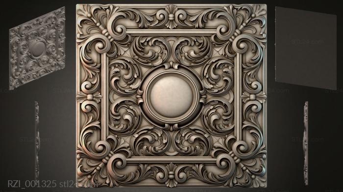 Ceiling rose with swirls and a central sphere 3d STL model