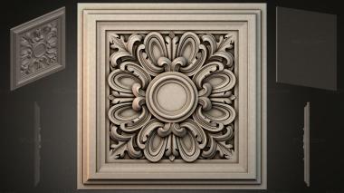 Round decor, rosettes Square panel with a central rosette and sculpted scrolls 3d model