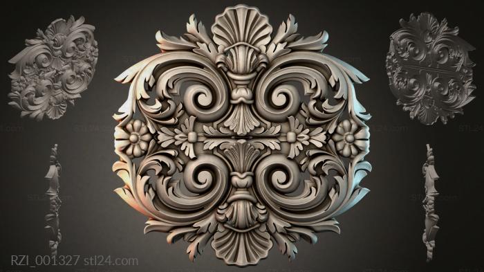 Volute ornament with shell and leaves for CNC 3d STL model