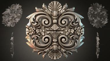 Round decor, rosettes Volute ornament with shell and leaves for CNC 3d model