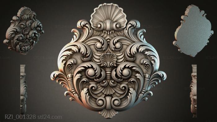 Acanthus medallion with scrolls and shells 3d STL model