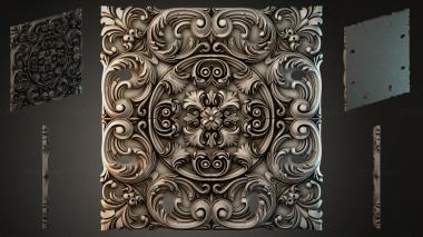 Round decor, rosettes Square panel with climbing acanthus and central flower 3d model