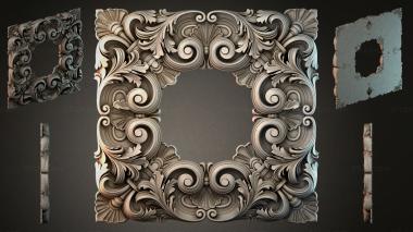 Round decor, rosettes Carved square molding with volutes and acanthus 3d model