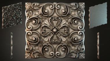 Round decor, rosettes Panel with volutes and floral ornament 3d model