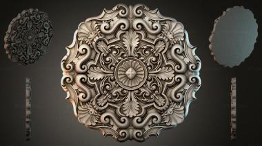 Round decor, rosettes Square rosette with volutes and fan leaves 3d model