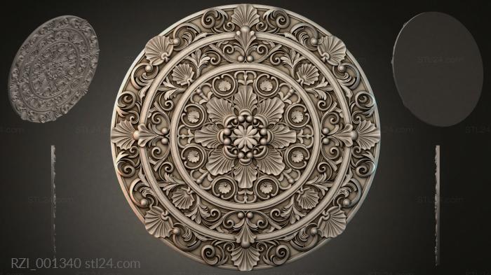 Round rosette with volutes and fan leaves 3d STL model