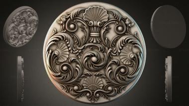 Round decor, rosettes Round rosette with volutes and shells 3d model