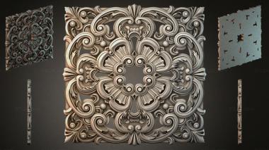 Round decor, rosettes Square panel with carved floral pattern and volutes 3d model