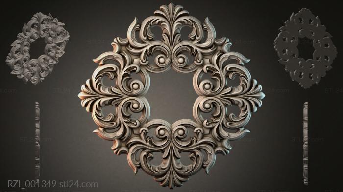 Carved ornament of a rose with baroque curls 3d STL model