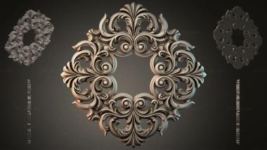 Round decor, rosettes Carved ornament of a rose with baroque curls 3d model
