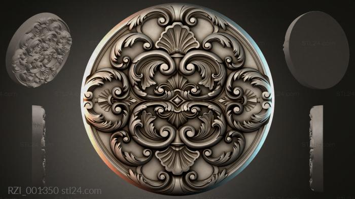 Round rosette with scrolls and shells 3d STL model