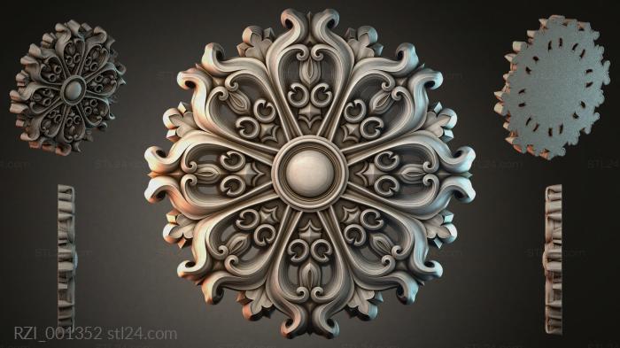 Square medallion with swirls and a central sphere 3d STL model