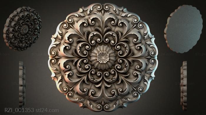 Round rosette with wavy swirls and a central star 3d STL model