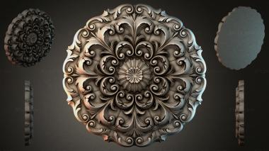 Round decor, rosettes Round rosette with wavy swirls and a central star 3d model