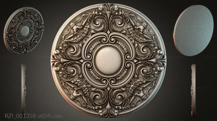 Round decor, rosettes (Ceiling rose with volutes and oval medallion, RZI_001358) 3D models for cnc