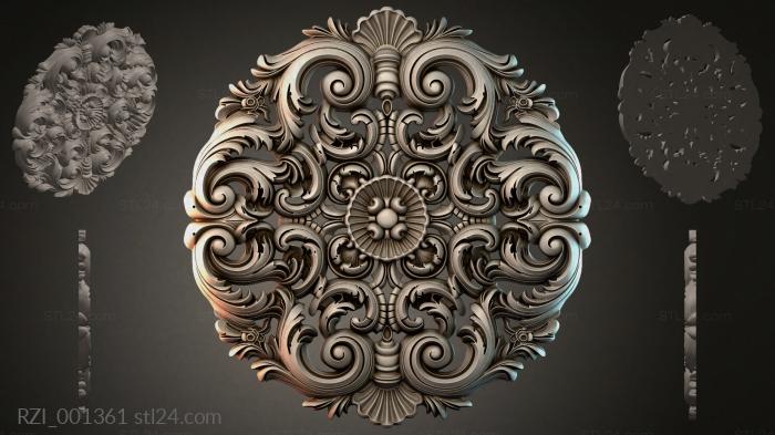 Round rosette with acanthus and spiral scrolls 3d STL model
