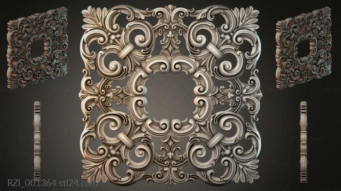 Square facade with wavy curls and rosettes 3d STL model