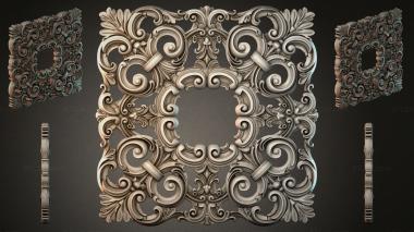 Round decor, rosettes Square facade with wavy curls and rosettes 3d model