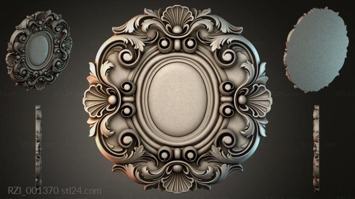 Round decor, rosettes (Oval frame with volutes and shells, RZI_001370) 3D models for cnc