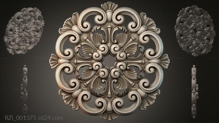 Square carved medallion with scrolls and shells 3d STL model