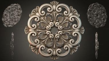 Round decor, rosettes Square carved medallion with scrolls and shells 3d model