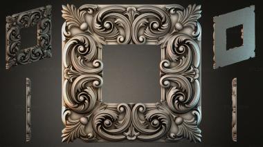 Round decor, rosettes Square frame with volutes and scrolls in Rocaille style 3d model