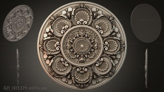 Round medallion panel with concentric shells and volutes 3d STL model