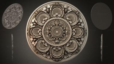Round decor, rosettes Round medallion panel with concentric shells and volutes 3d model