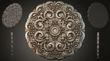 Round decor, rosettes Round rosette with volutes and floral pattern 3d model