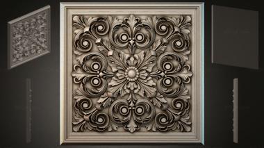 Round decor, rosettes Square panel with symmetrical floral pattern and spiral elements 3d model