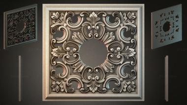 Round decor, rosettes Square panel with climbing acanthus and a round medallion 3d model