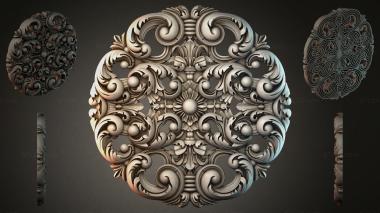 Round decor, rosettes Round carved overlay with volutes and a central solar pattern 3d model