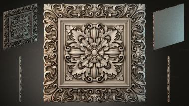 Round decor, rosettes Square panel with floral medallion and volutes 3d model