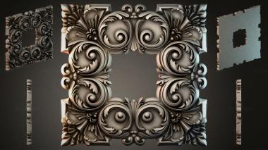 Round decor, rosettes Square rosette with volutes and spirals 3d model