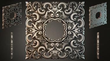 Round decor, rosettes Square panel with wavy ornament and central medallion 3d model