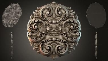 Round decor, rosettes Symmetrical foliate rosette with volutes and spirals 3d model