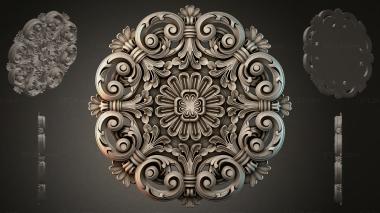 Round decor, rosettes Square ceiling rose with volutes and a central flower 3d model