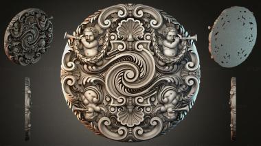 Round decor, rosettes Medallion with putti and spirals in the Rocaille style 3d model
