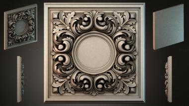 Round decor, rosettes Square panel with a round rosette and curls 3d model