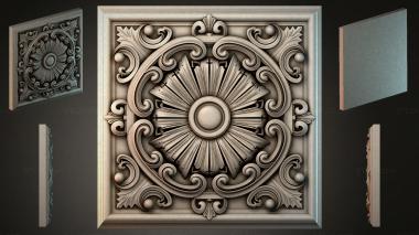 Round decor, rosettes Panel with a rosette and volutes in a classic style 3d model