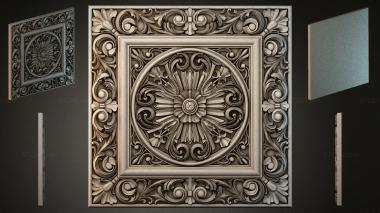 Round decor, rosettes Square panel with rosette and volutes 3d model