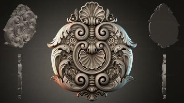 Round decor, rosettes Carved cartouche with volutes and a shell 3d model