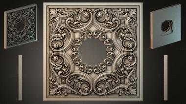 Round decor, rosettes Square panel with scrolls and rosettes 3d model