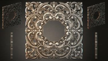 Round decor, rosettes Square panel with volutes and acanthus 3d model