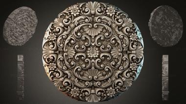 Round decor, rosettes Round carved rosette with volutes and shells 3d model