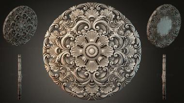 Round decor, rosettes Round carved rosette with swirls and floral motifs 3d model