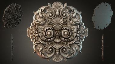 Round decor, rosettes Carved cartouche with volutes and shells 3d model