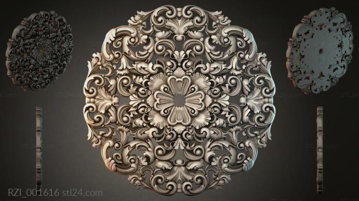 Rosette with acanthus scrolls and a central flower 3d STL model