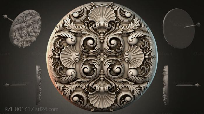 Round rosette with scrolls and shells 3d STL model